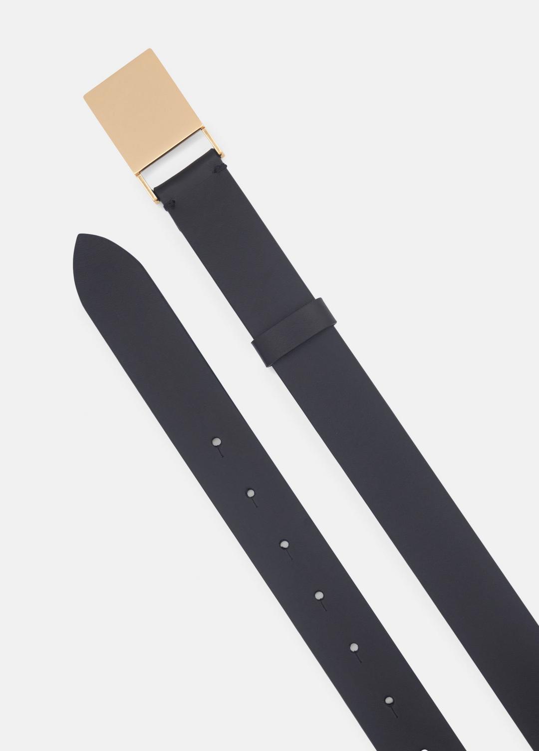 Women's 30mm Plaque Leather Belt in Belts - BLACK/POLISHED GOLD | VINCE Women