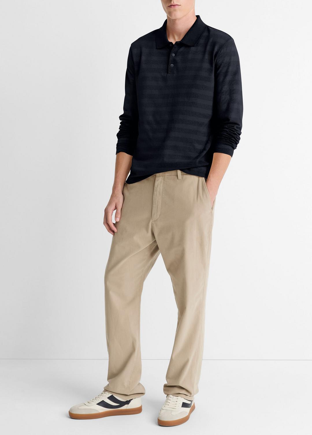 Jacquard-Stripe Cotton Long-Sleeve Polo Shirt in Long Sleeve - COASTAL BLUE | VINCE Men