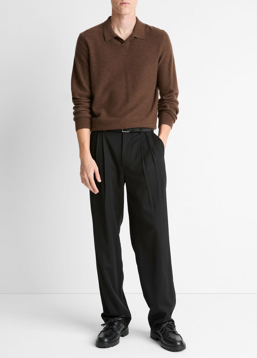 Feed Stripe Plush Cashmere Johnny-Collar Sweater in Cashmere - MISSION/DARK HEATHER BEARPAW | VINCE Men