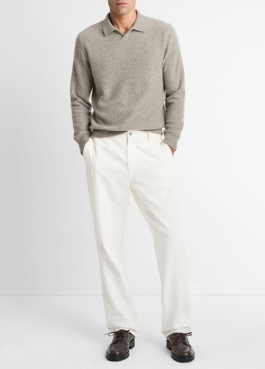 Plush Cashmere Johnny-Collar Polo in Cashmere - HEATHER MOUSE | VINCE Men