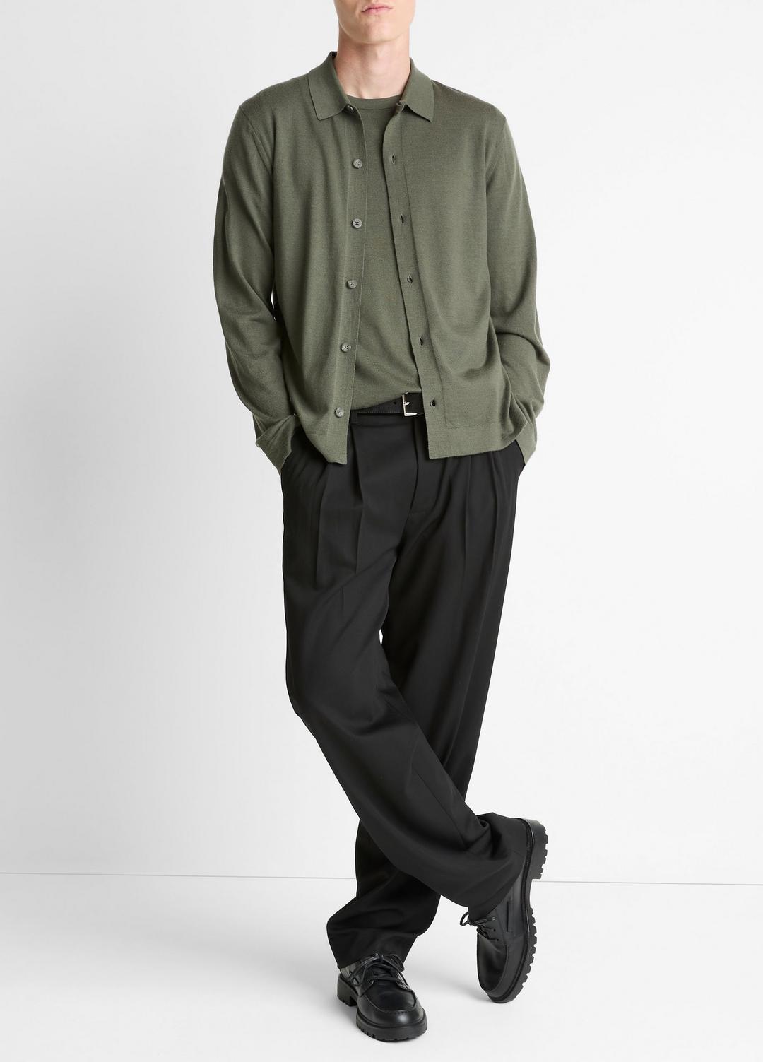 Featherweight Merino Wool-Cashmere Sweater Shirt in Long Sleeve - SYCAMORE | VINCE Men