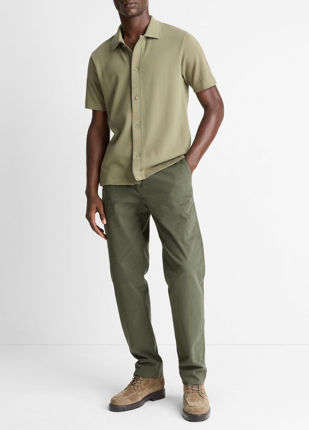 Jacquard-Knit Cotton Short-Sleeve Button-Front Shirt in Short Sleeve - SAGE/SYCAMORE | VINCE Men