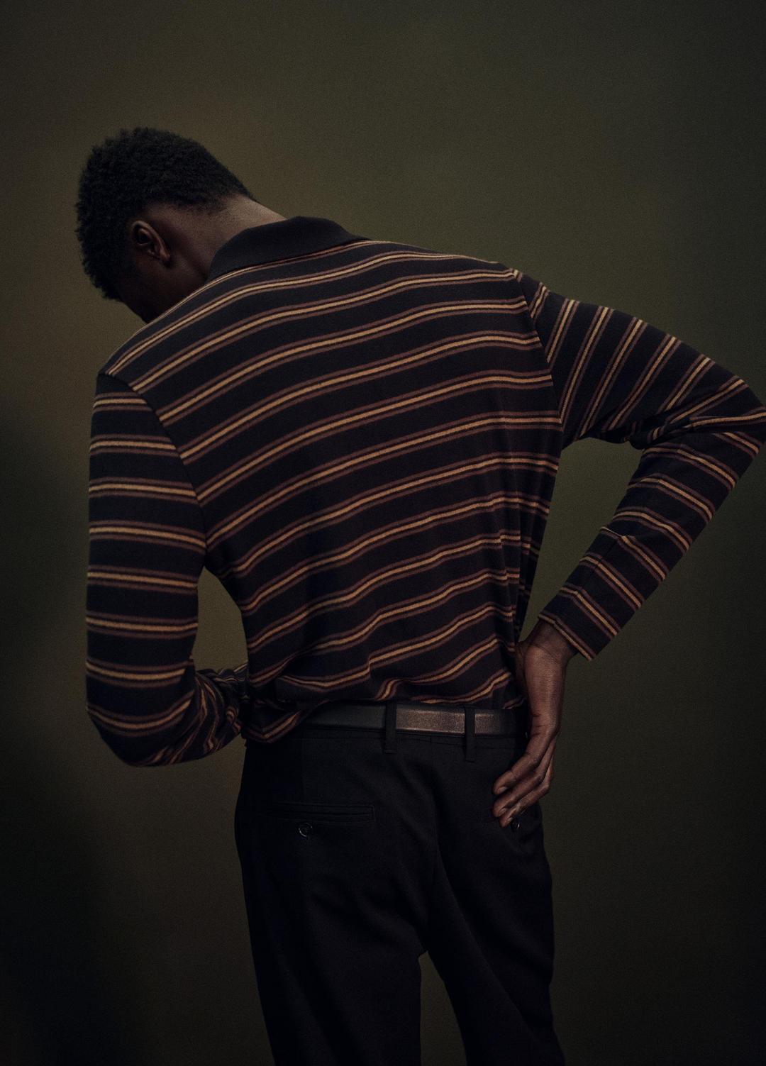 Striped Cotton-Blend Long-Sleeve Polo Shirt in Henleys & Polos - BLACK COMBO | VINCE Men