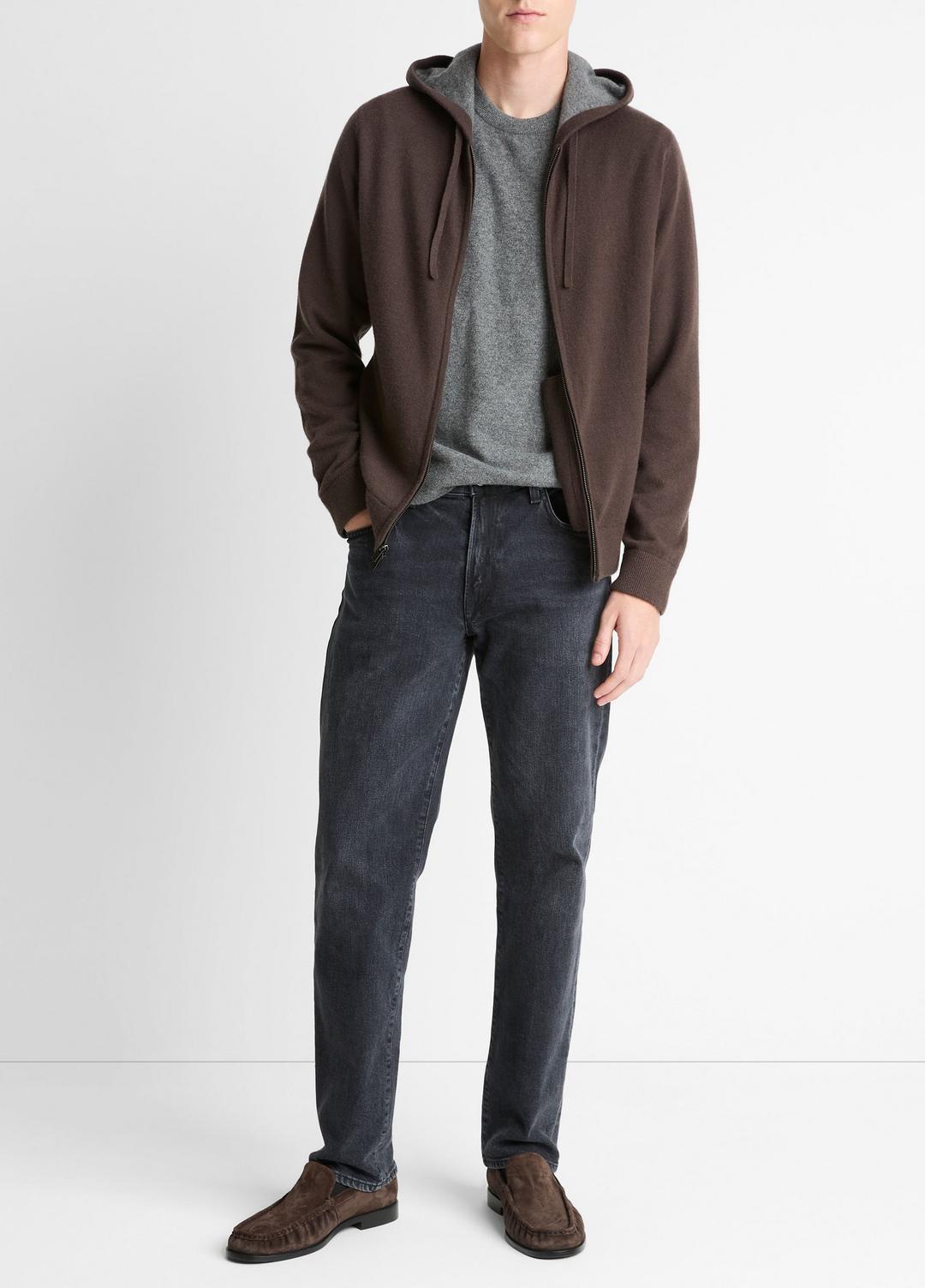 Cashmere Zip-Front Hoodie in Sweatshirts & Hoodies - MISSION/MEDIUM HEATHER GREY | VINCE Men