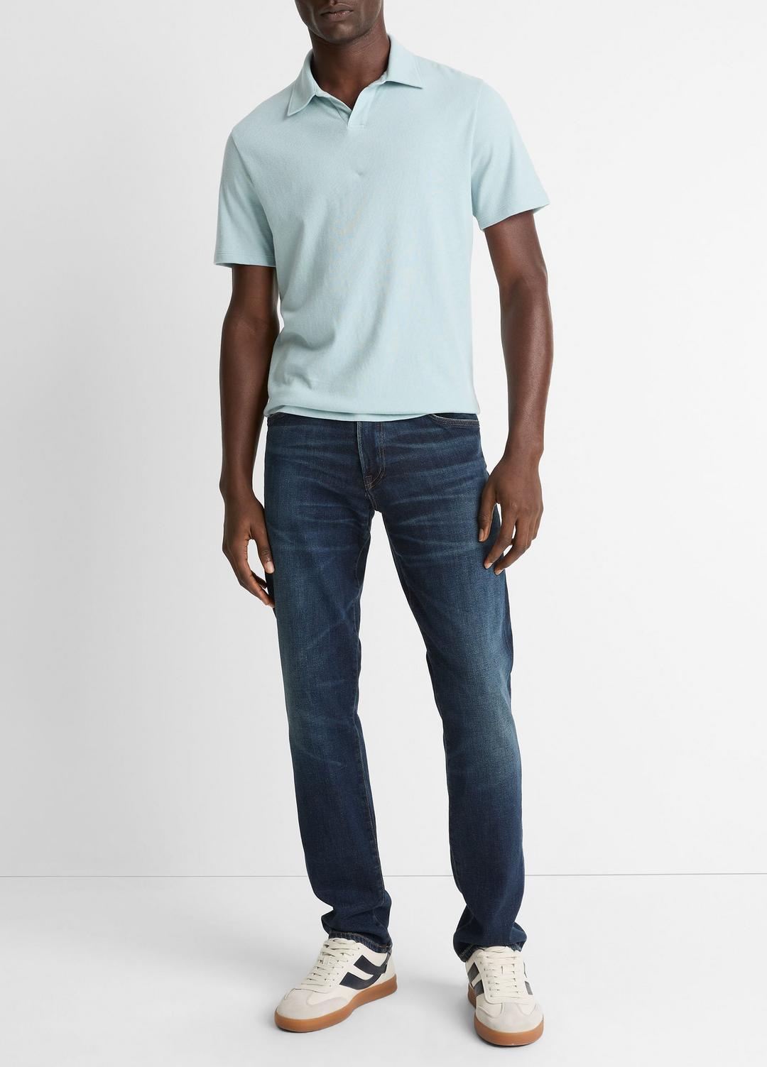 Cotton Johnny-Collar Polo Shirt in Henleys & Polos - DARK CASCADE | VINCE Men