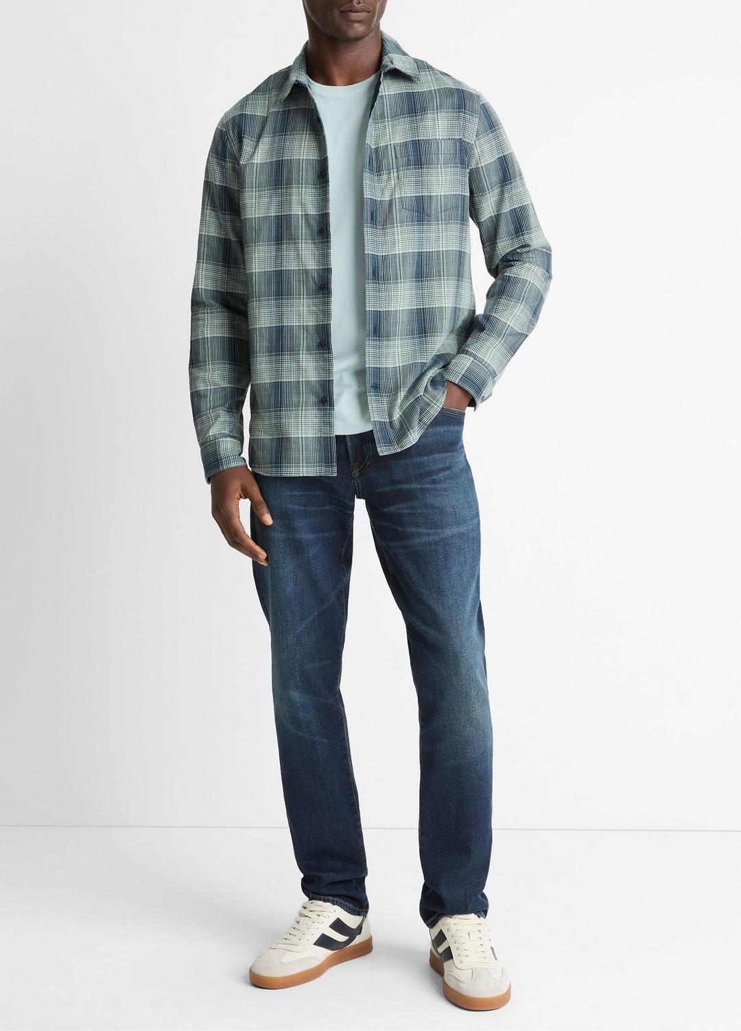 Big Sky Plaid Cotton Button-Front Shirt in Long Sleeve - RAPIDS COMBO | VINCE Men