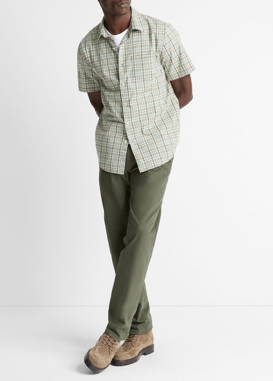 Polson Plaid Cotton Short-Sleeve Button-Front Shirt in Short Sleeve - SEAFOAM COMBO | VINCE Men