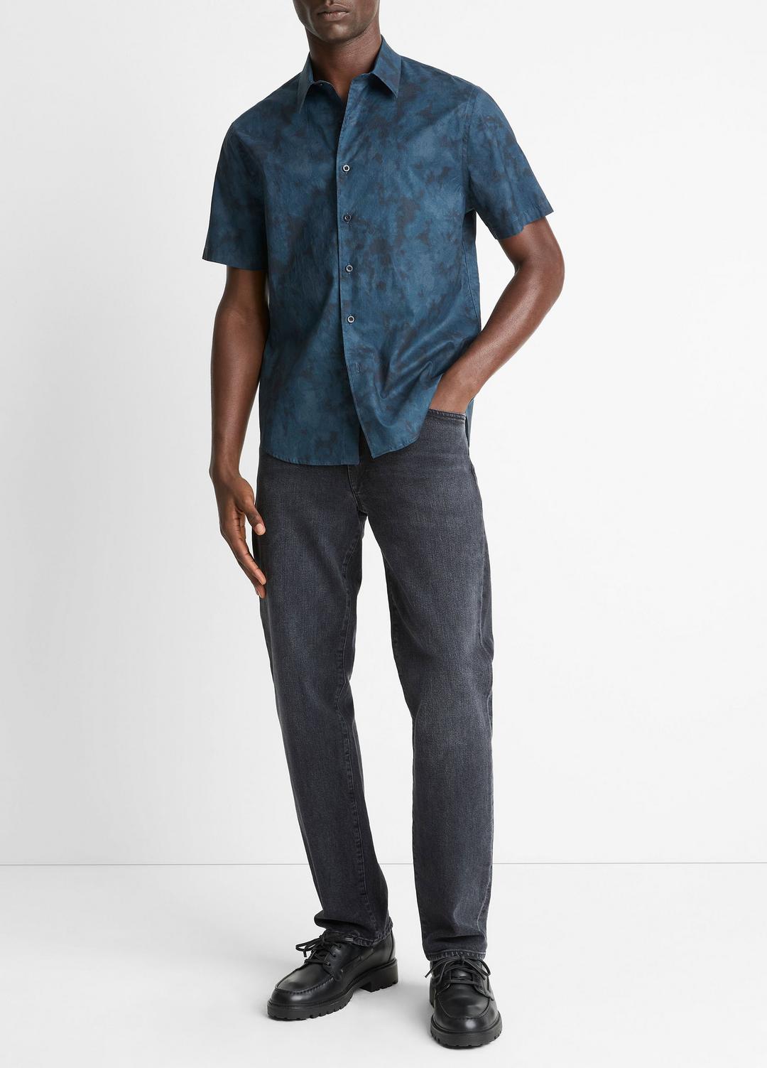 Dyed Camouflage Cotton Short-Sleeve Button-Front Shirt in Short Sleeve - RAPIDS COMBO | VINCE Men