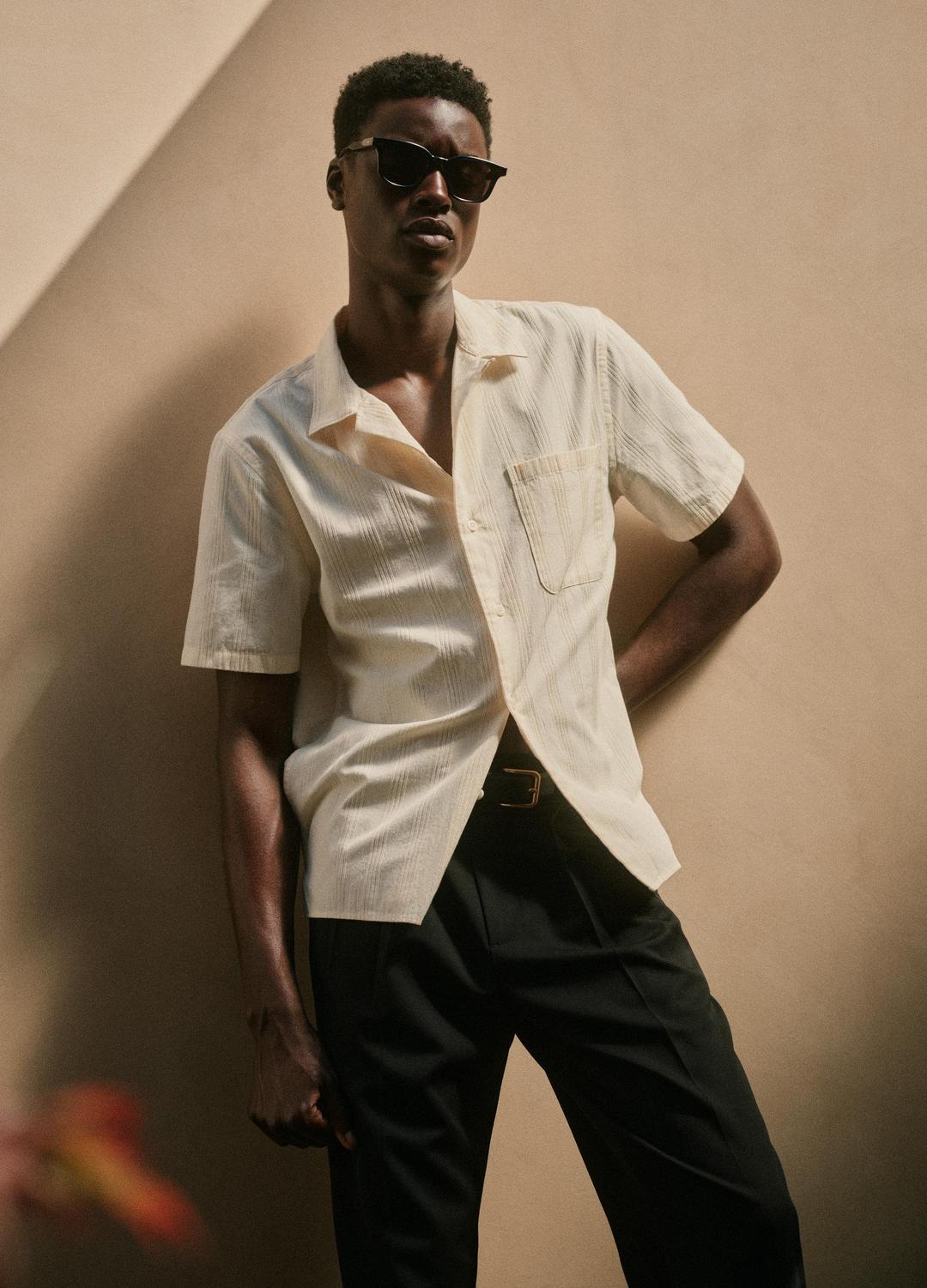 Union Stripe Cotton Short-Sleeve Loop-Collar Shirt in Short Sleeve - MEADOWLARK | VINCE Men
