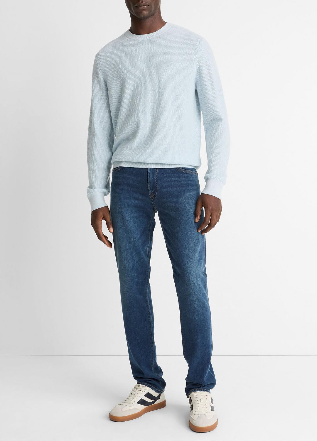 Geo-Jacquard Wool-Blend Crew Neck Sweater in Crew Neck - WHITECAP/CLASSIC CREAM | VINCE Men