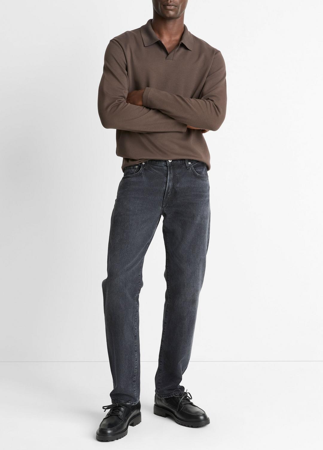 Milano Pima Cotton-Blend Johnny-Collar Shirt in Long Sleeve - MISSION | VINCE Men