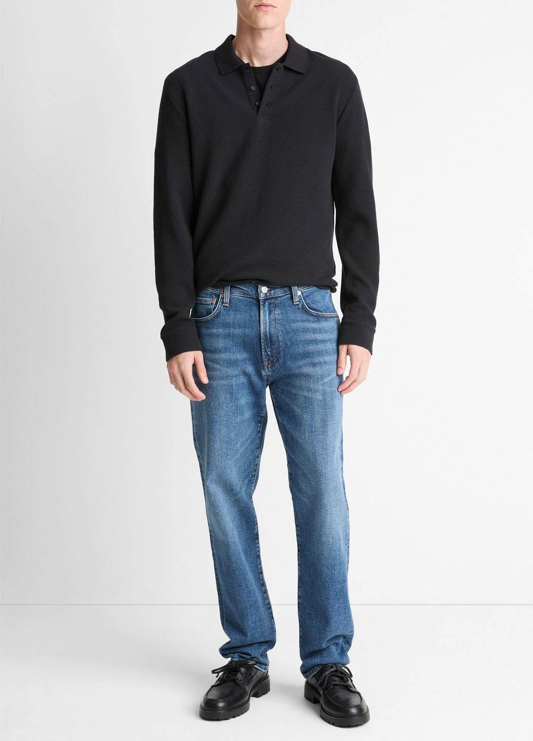 Basket-Weave Cotton Long-Sleeve Polo Shirt in Henleys & Polos - COASTAL BLUE | VINCE Men