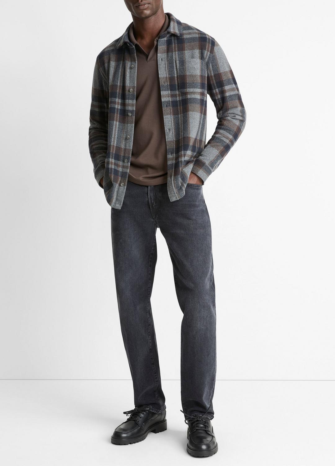 Plaid Cotton-Blend Shirt Jacket in Shirt Jackets - MEDIUM HEATHER GREY COMBO | VINCE Men