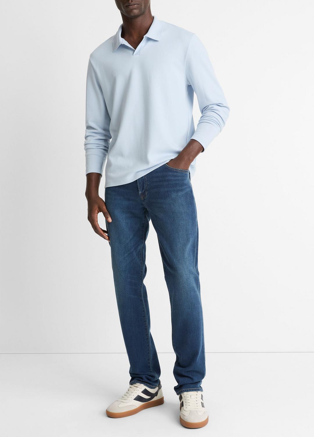 Milano Pima Cotton-Blend Johnny-Collar Shirt in Long Sleeve - WHITECAP | VINCE Men