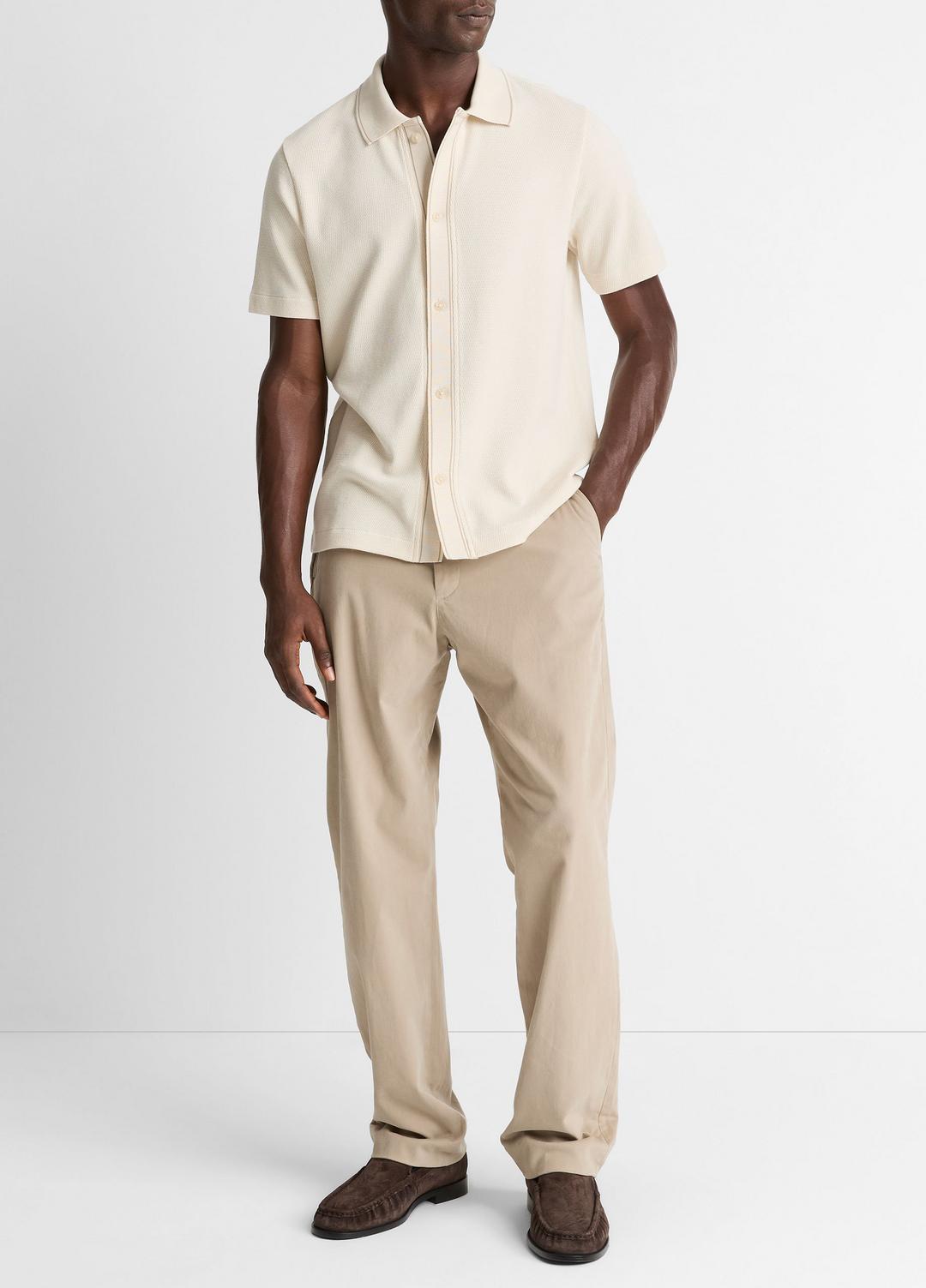 Jacquard-Knit Cotton Short-Sleeve Button-Front Shirt in Short Sleeve - BONE/RIVER SAND | VINCE Men