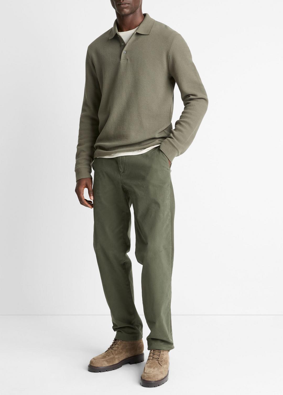 Basket-Weave Cotton Long-Sleeve Polo Shirt in Henleys & Polos - SYCAMORE | VINCE Men