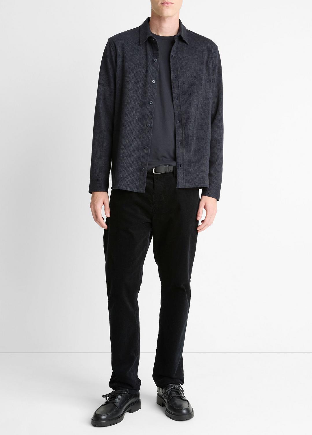 Herringbone Cotton-Blend Button-Front Shirt in Long Sleeve - COASTAL BLUE | VINCE Men
