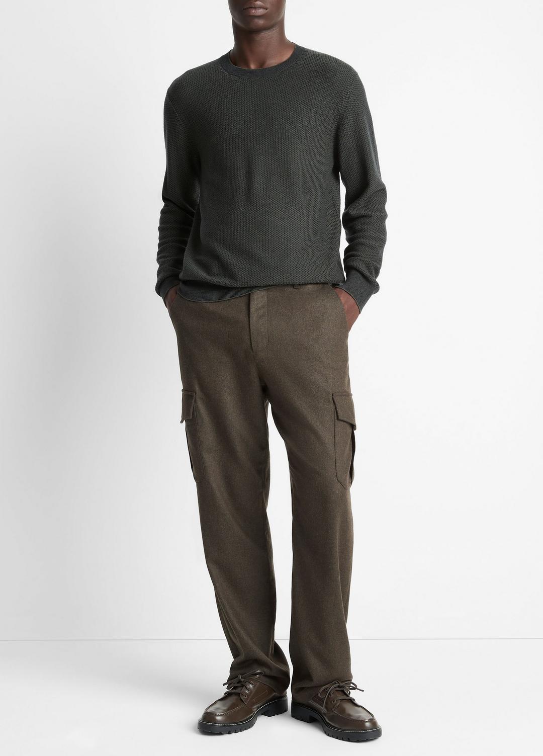 Geo-Jacquard Wool-Blend Crew Neck Sweater in Crew Neck - DRIVER GREEN/COASTAL BLUE | VINCE Men