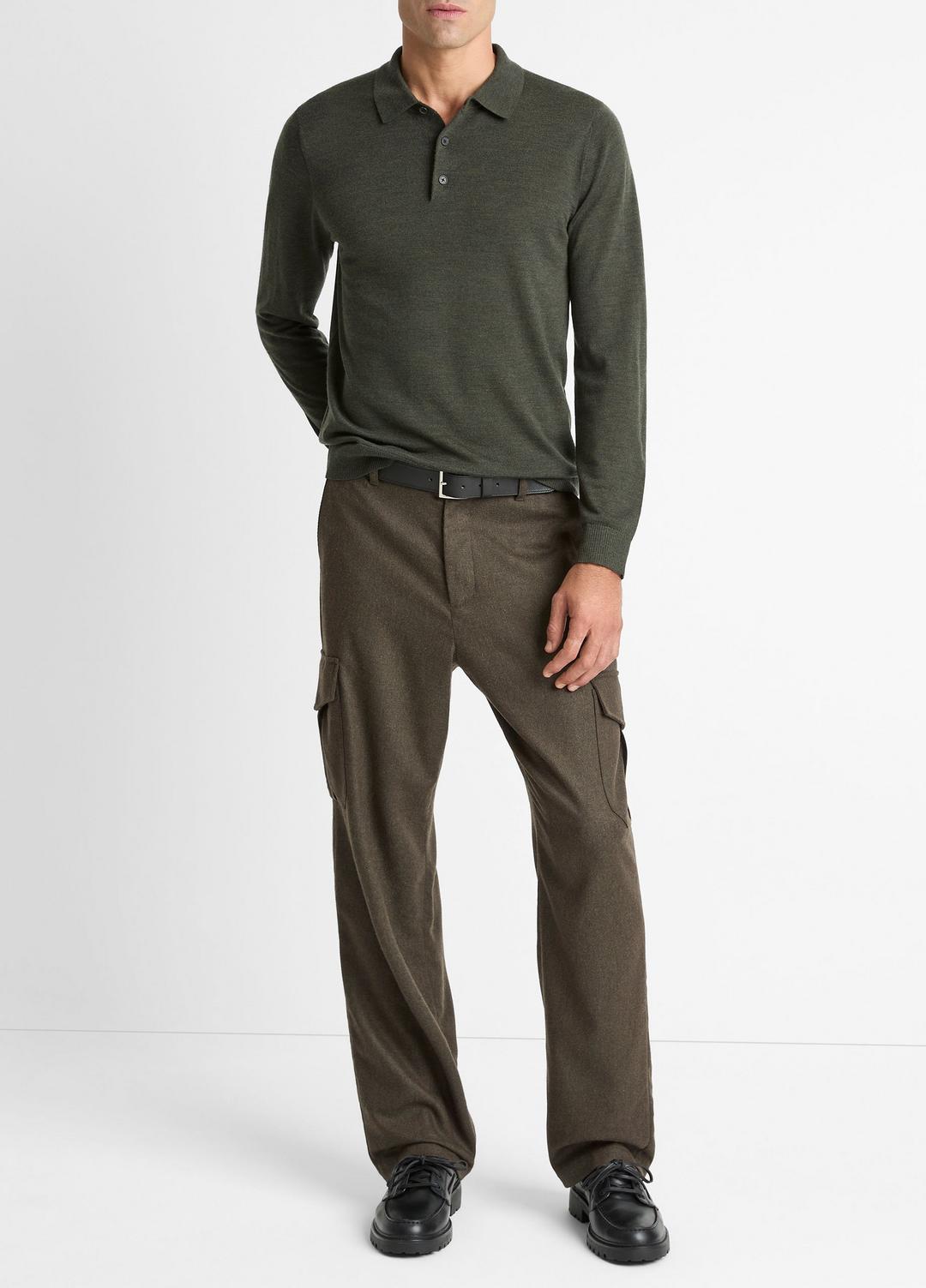 Wool Polo Sweater in Sweaters - DARK LEAF | VINCE Men
