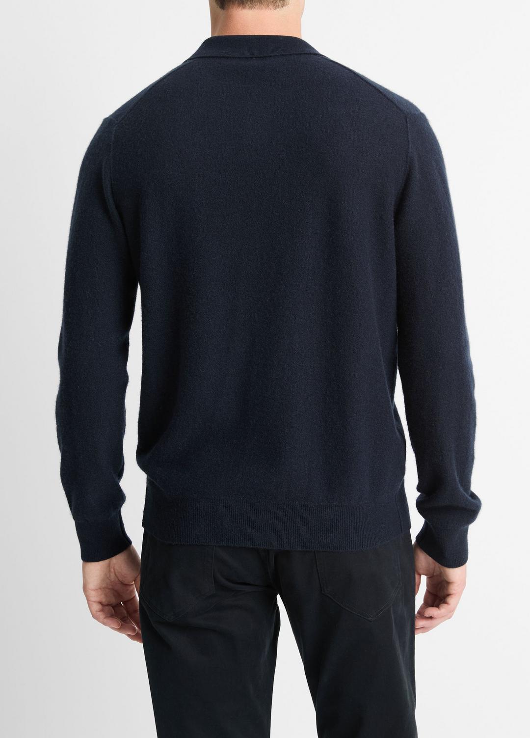 Plush Cashmere Johnny-Collar Polo in Sweaters - COASTAL BLUE | VINCE Men