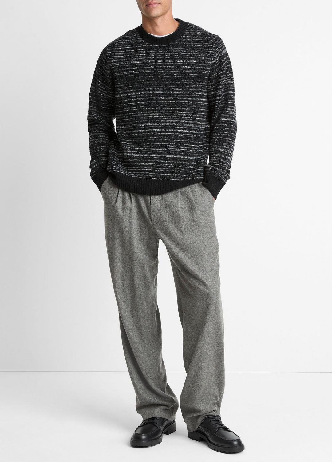 Marled Stripe Merino Wool-Blend Sweater in Crew Neck - BLACK/MEDIUM HEATHER GREY | VINCE Men