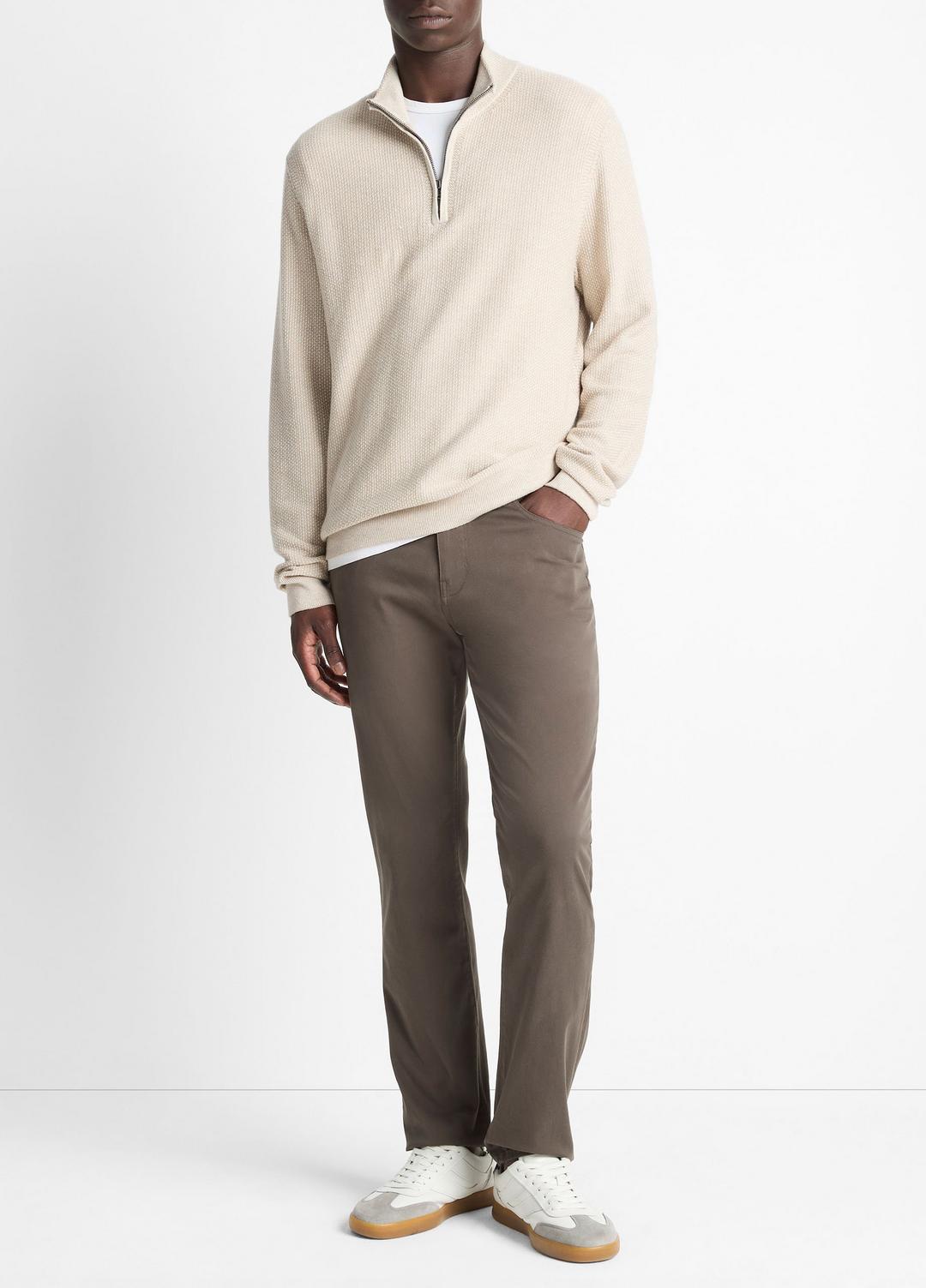 Geo-Jacquard Wool-Blend Quarter-Zip Sweater in Quarter Zip - BRITISH KHAKI/CLASSIC CREAM | VINCE Men