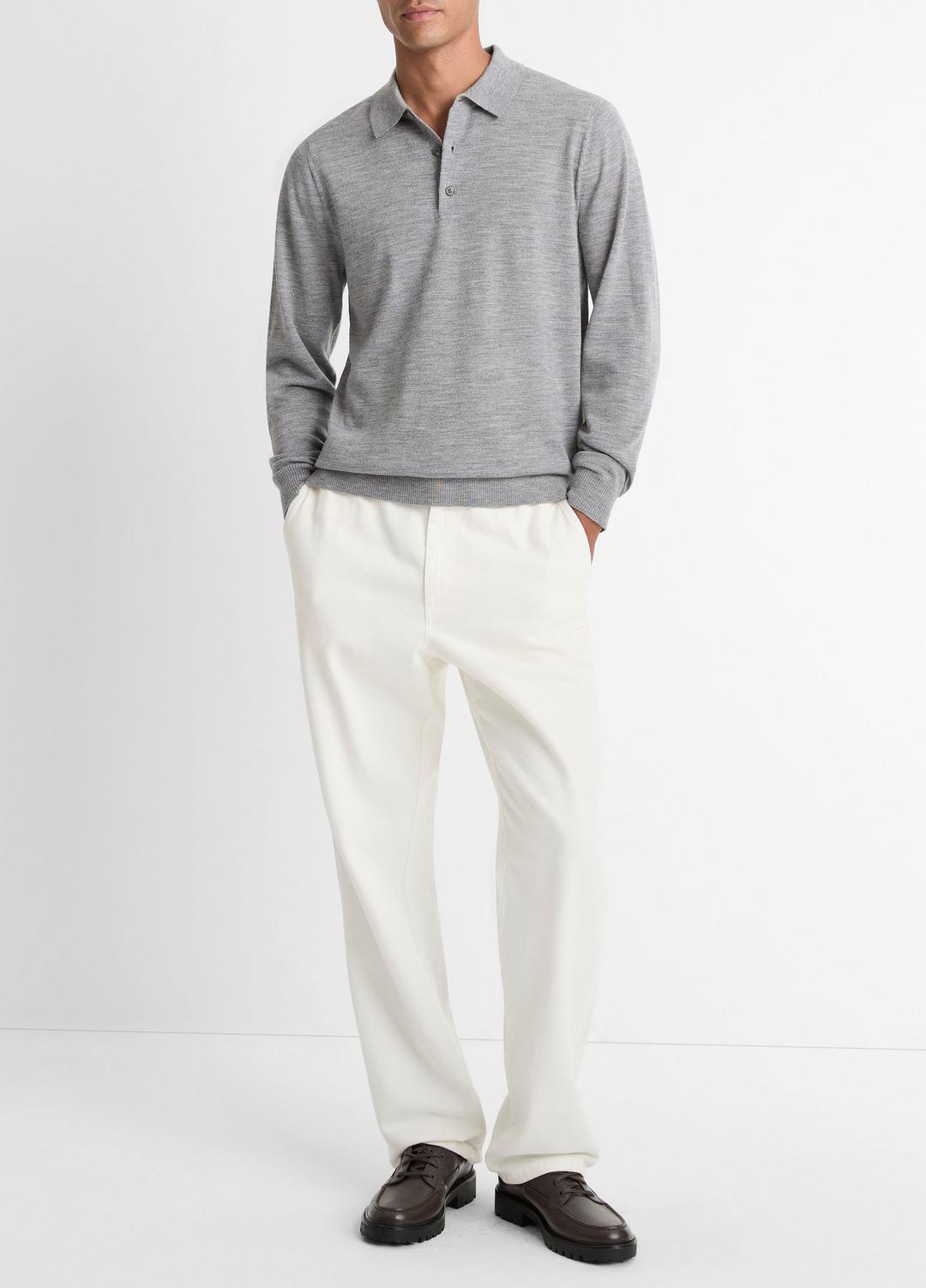 Wool Polo Sweater in Sweaters - HEATHER GREY | VINCE Men