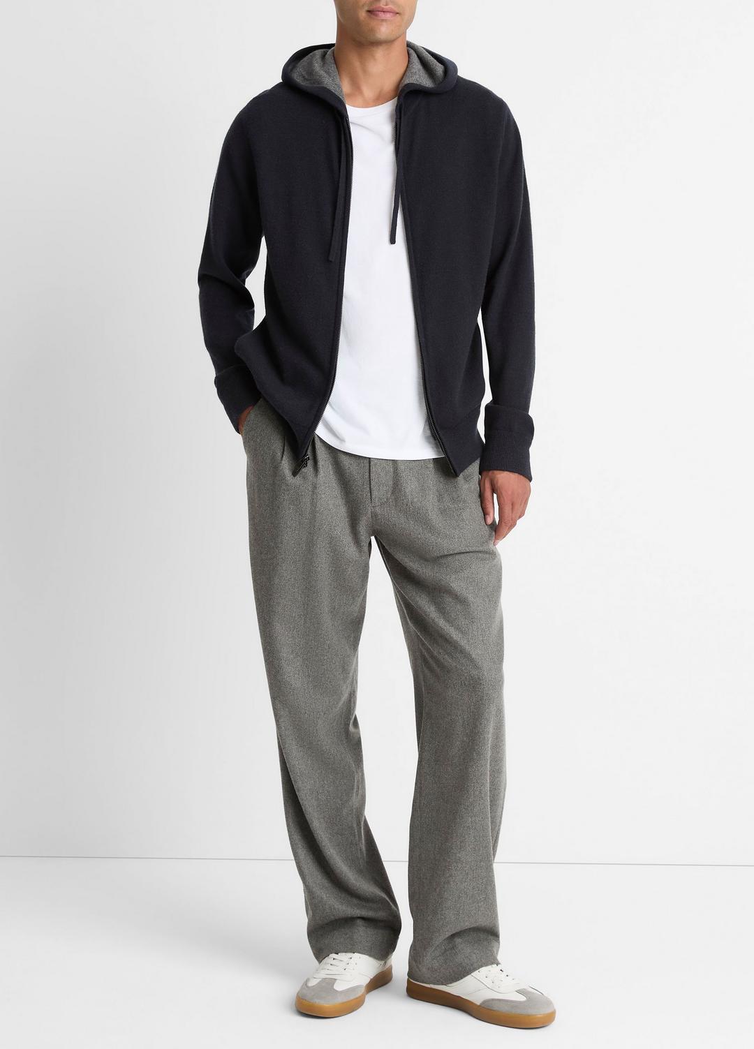 Cashmere Zip-Front Hoodie in Cashmere - COASTAL BLUE/MEDIUM HEATHER GREY | VINCE Men