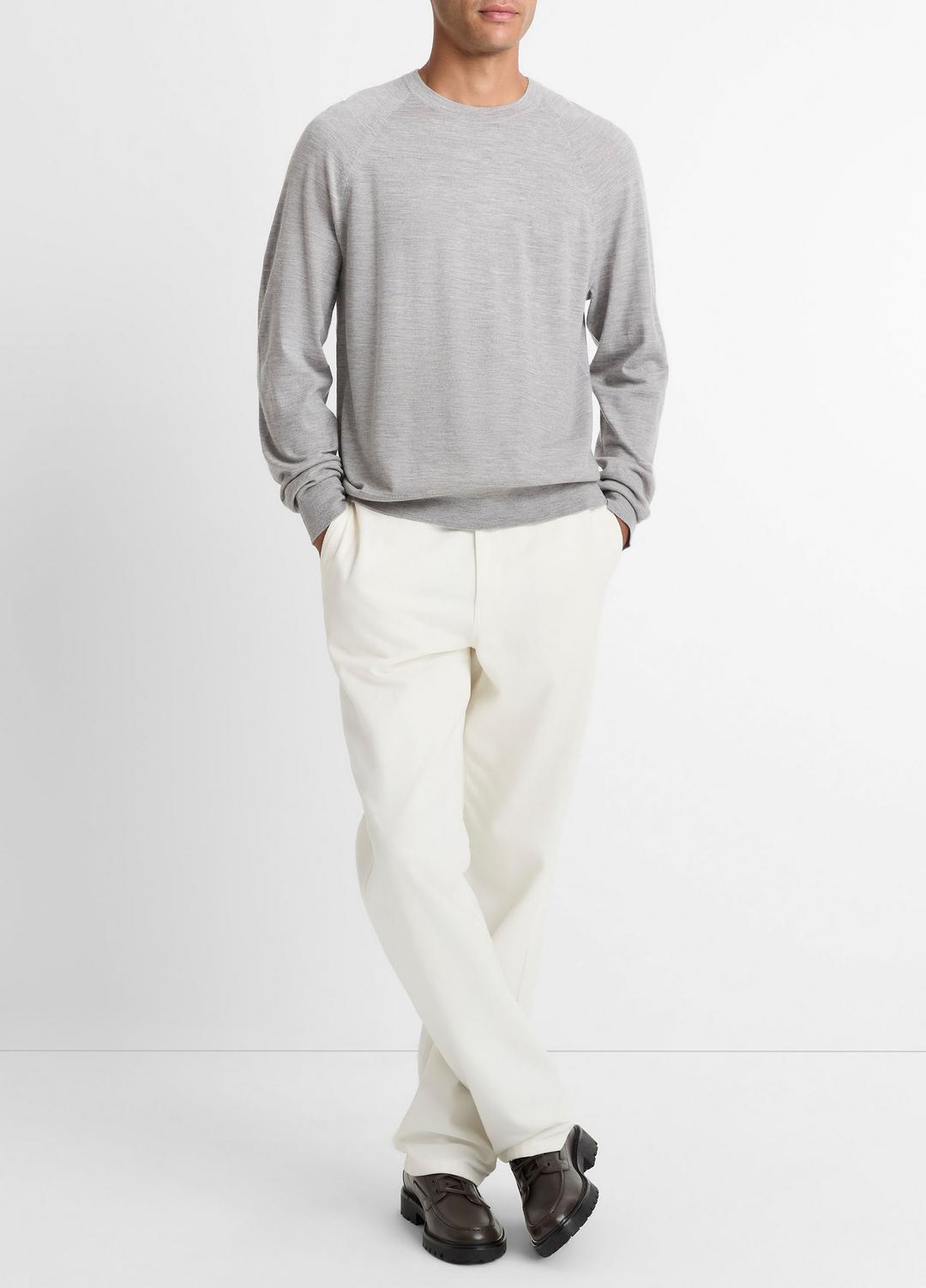 Featherweight Wool-Cashmere Crew Neck Sweater in Crew Neck - HEATHER GREY | VINCE Men