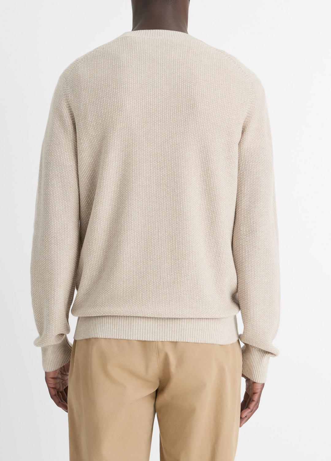 Geo-Jacquard Wool-Blend Crew Neck Sweater in Crew Neck - BRITISH KHAKI/CLASSIC CREAM | VINCE Men