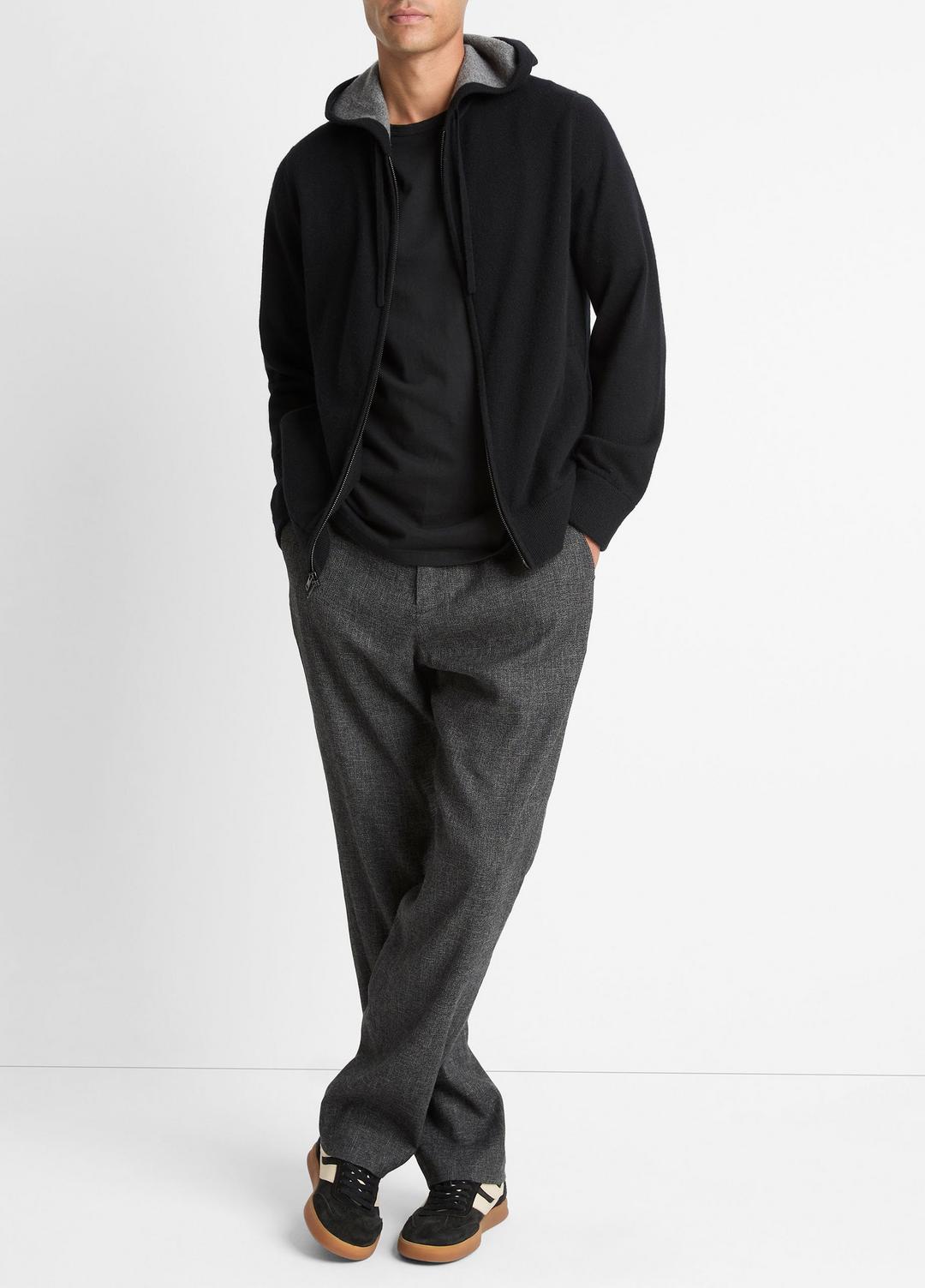 Cashmere Zip-Front Hoodie in Cashmere - BLACK/MEDIUM HEATHER GREY | VINCE Men