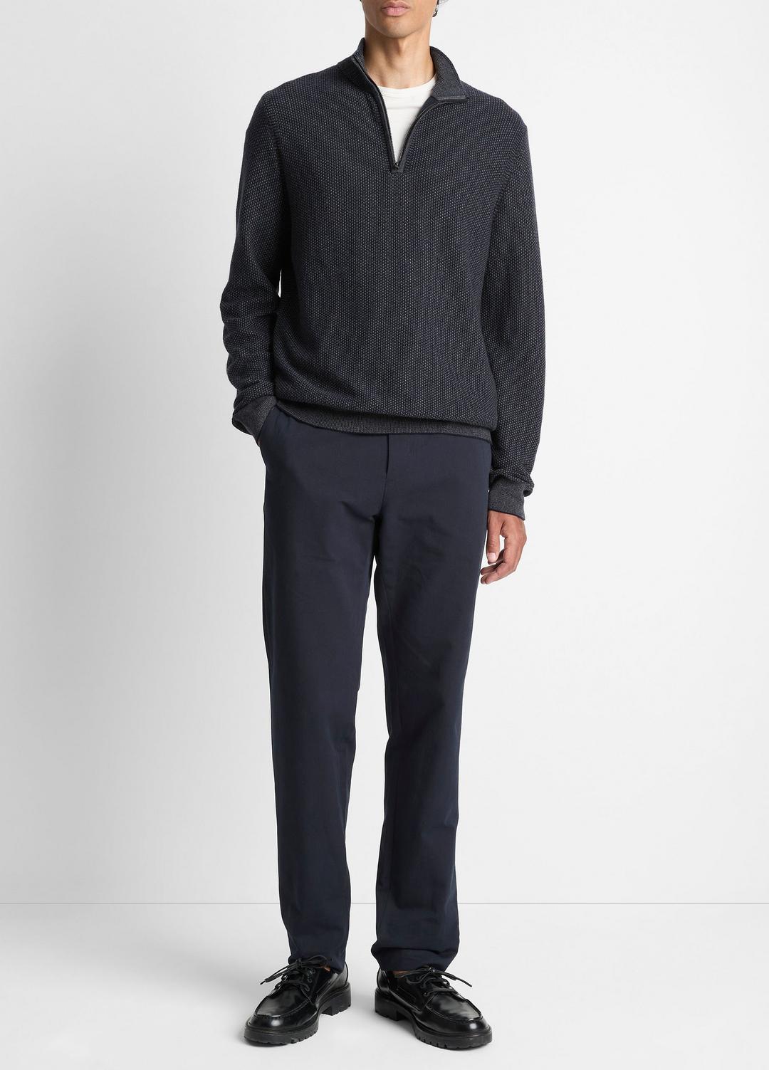 Geo-Jacquard Wool-Blend Quarter-Zip Sweater in Quarter Zip - COASTAL BLUE/MEDIUM HEATHER GREY | VINCE Men