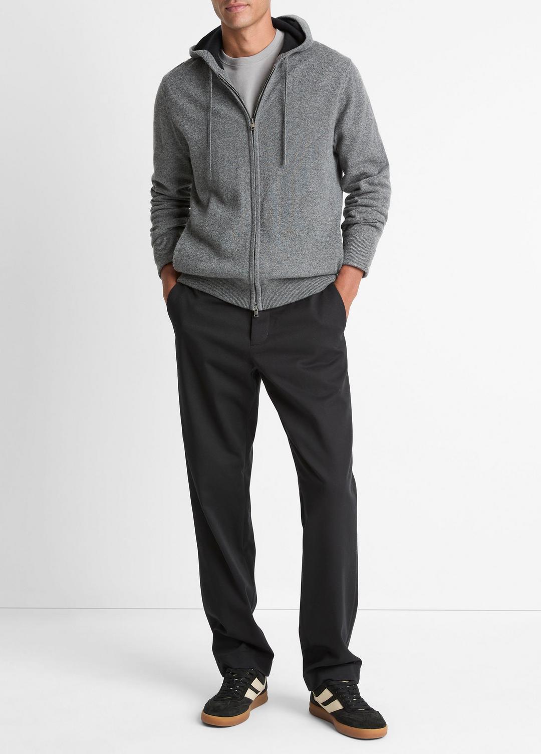 Cashmere Zip-Front Hoodie in Cashmere - MEDIUM HEATHER GREY/BLACK | VINCE Men