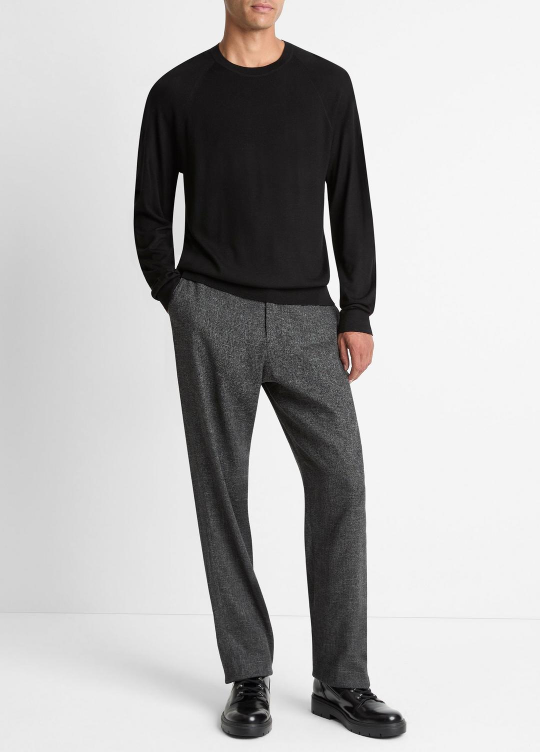 Featherweight Wool-Cashmere Crew Neck Sweater in Crew Neck - BLACK | VINCE Men
