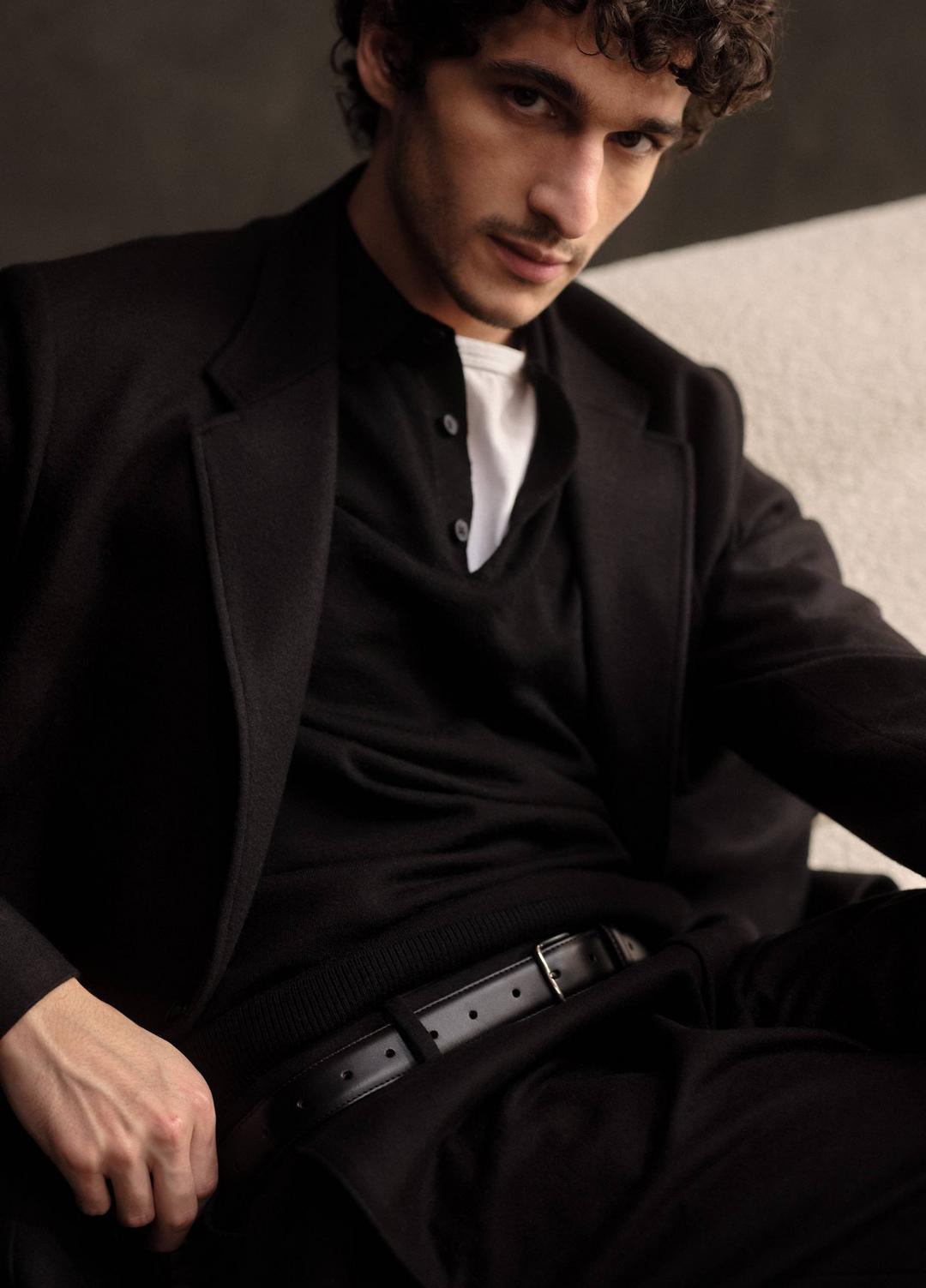 Wool Polo Sweater in Sweaters - BLACK | VINCE Men