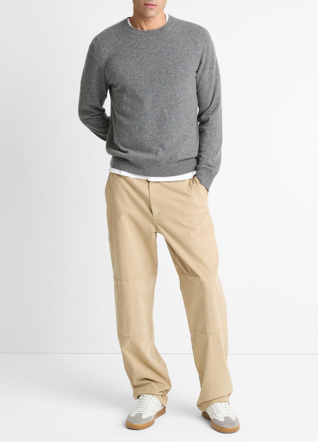 Cashmere Crew Neck Sweater in Crew Neck - MEDIUM HEATHER GREY | VINCE Men