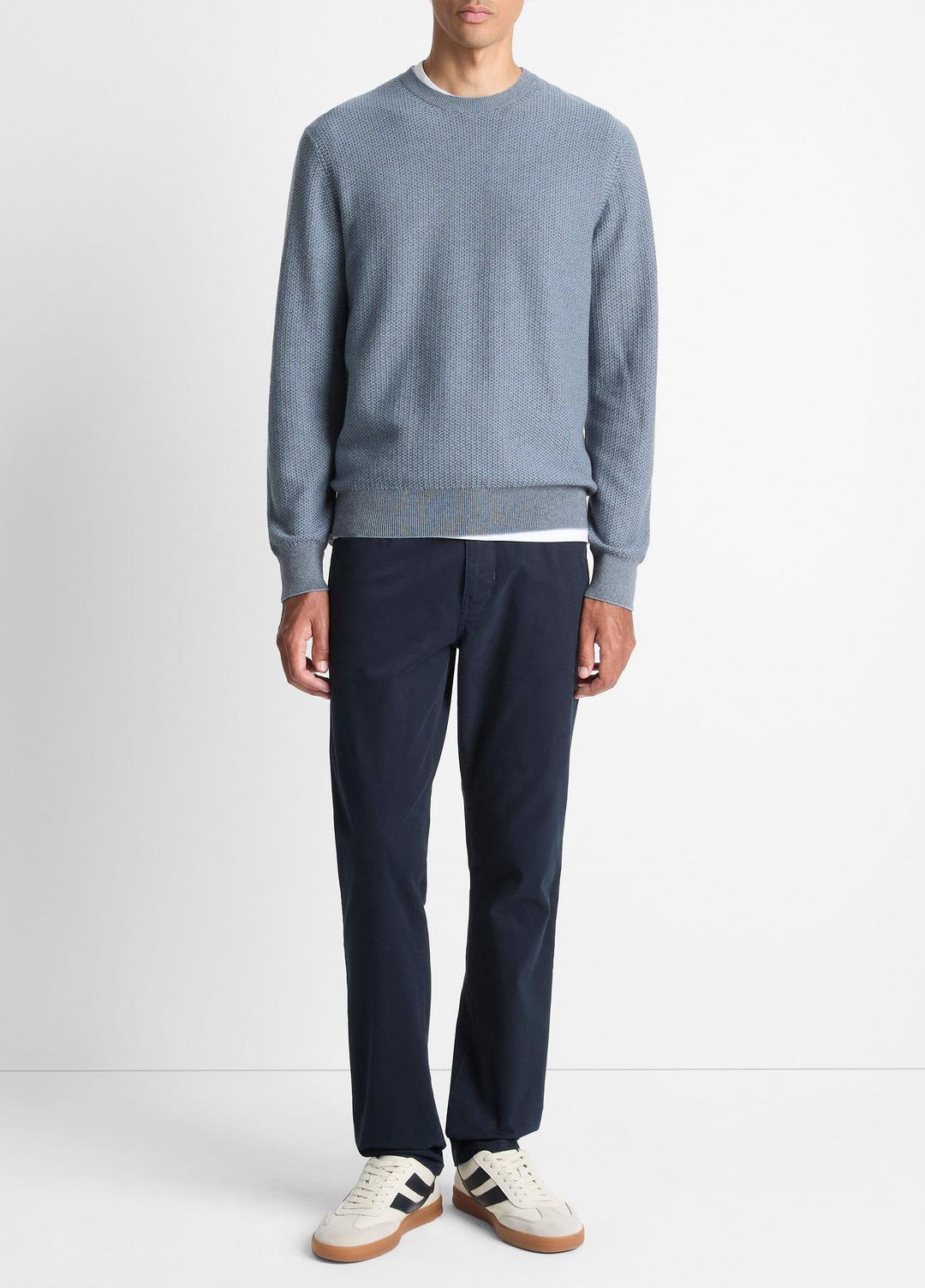Geo-Jacquard Wool-Blend Crew Neck Sweater in Crew Neck - PARLOR BLUE/MEDIUM HEATHER GREY | VINCE Men