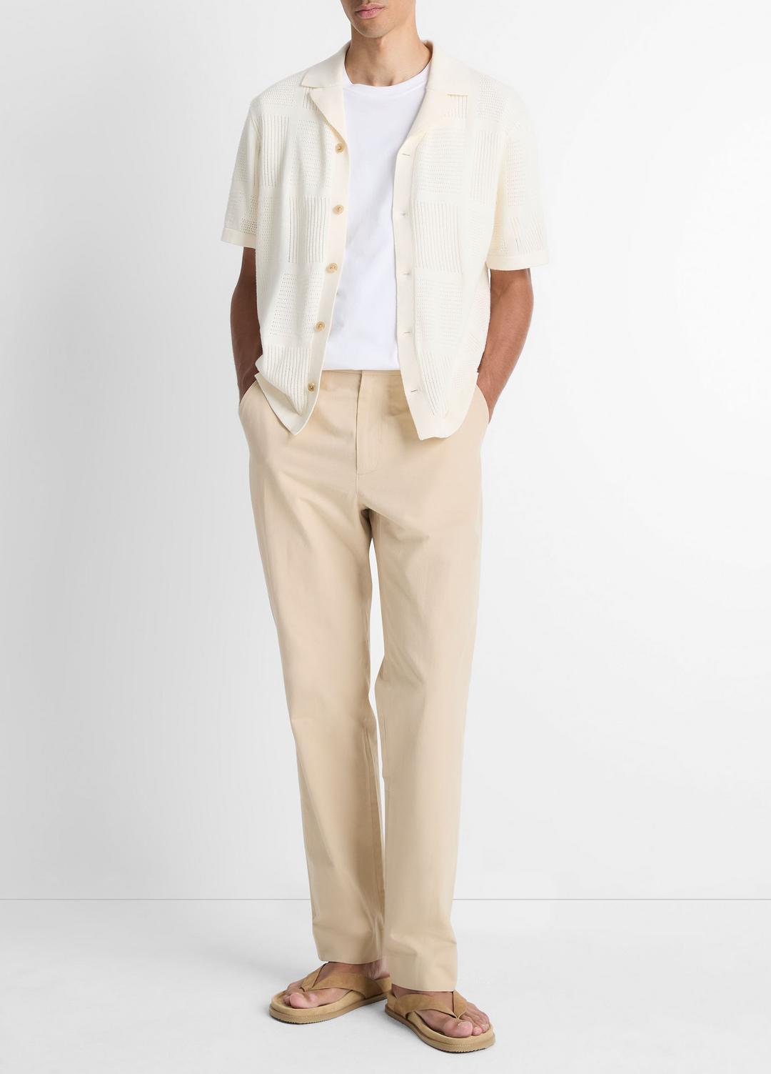 Patchwork Pointelle Short-Sleeve Shirt in Short Sleeve - CLASSIC CREAM | VINCE Men