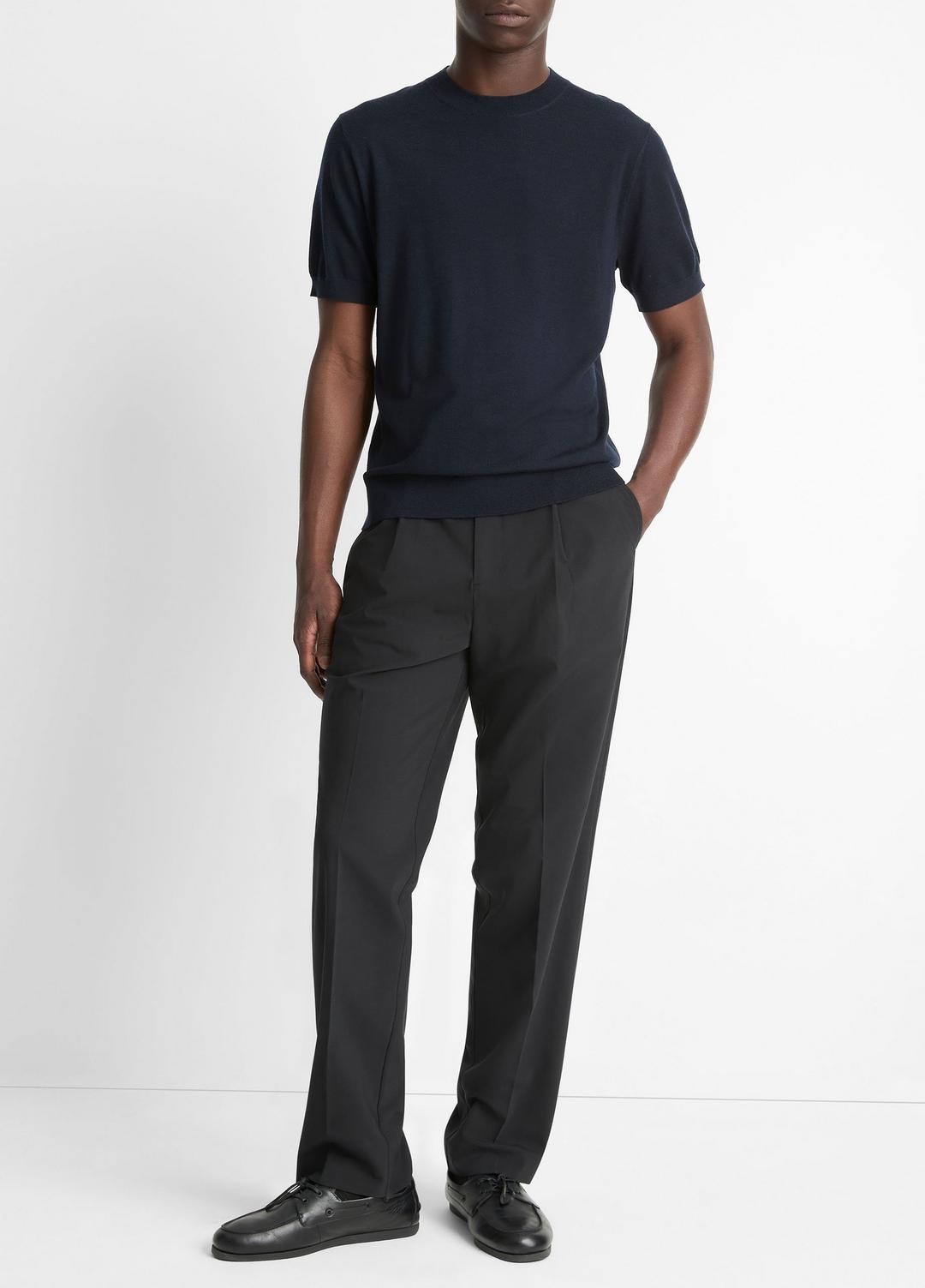 Featherweight Merino Wool-Cashmere Short-Sleeve Sweater in Crew Neck - COASTAL BLUE | VINCE Men