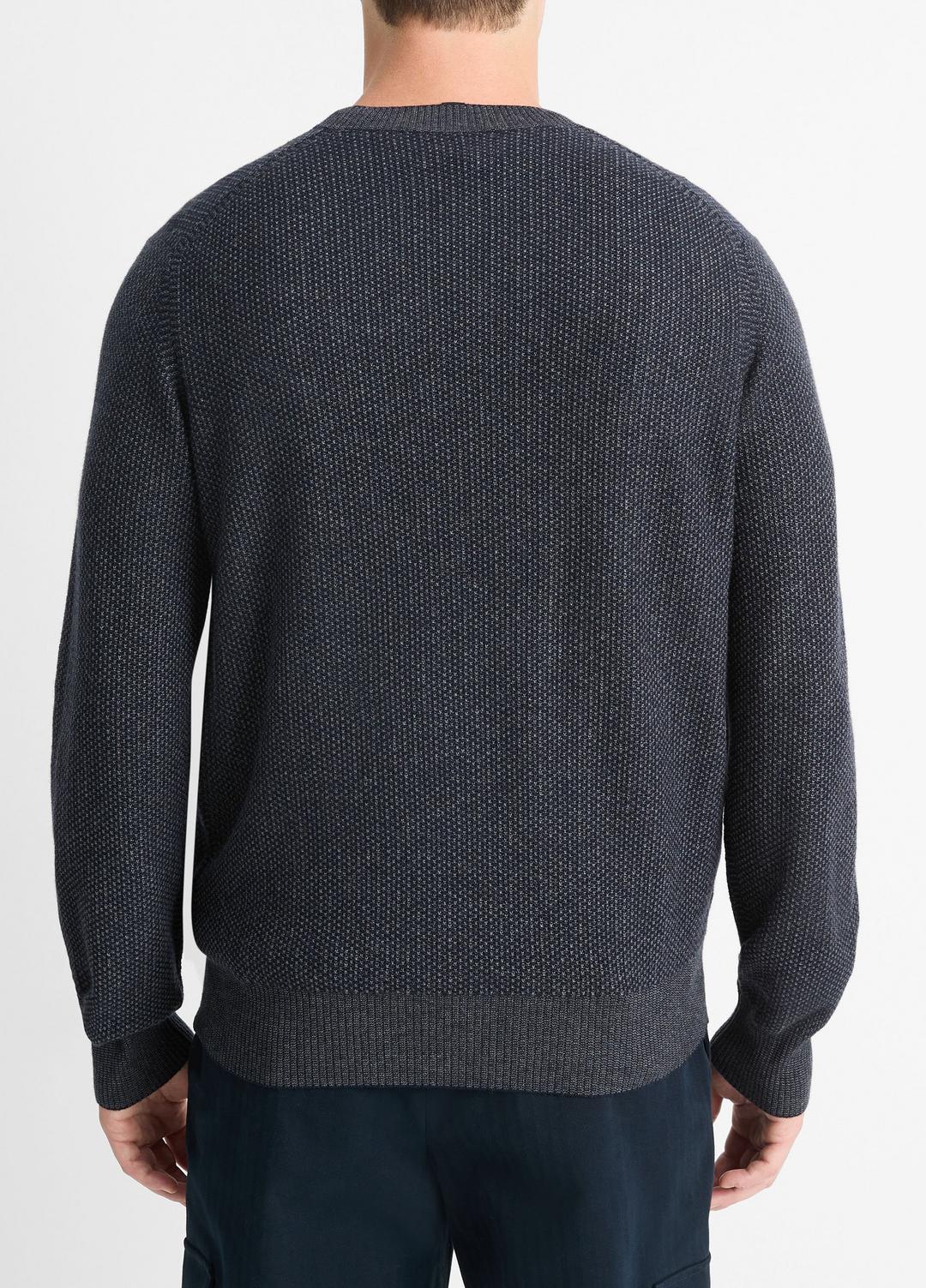 Geo-Jacquard Wool-Blend Crew Neck Sweater in Crew Neck - COASTAL BLUE/MEDIUM HEATHER GREY | VINCE Men