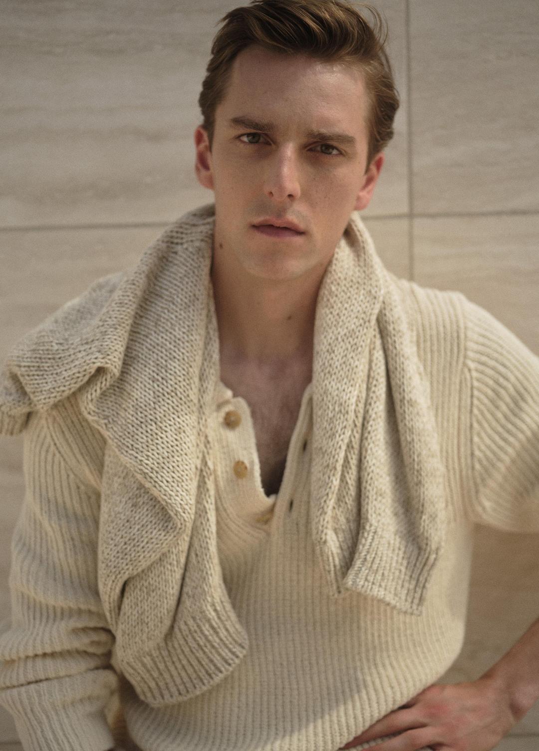Shaker Italian Cotton-Blend Polo Sweater in Sweaters - BONE | VINCE Men