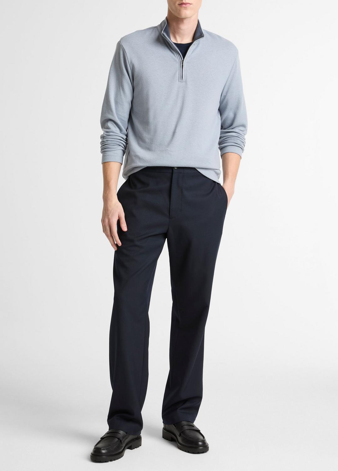 Double-Face Cotton-Blend Quarter-Zip Pullover in Quarter Zip - STEEL BLUE/STUDIO | VINCE Men