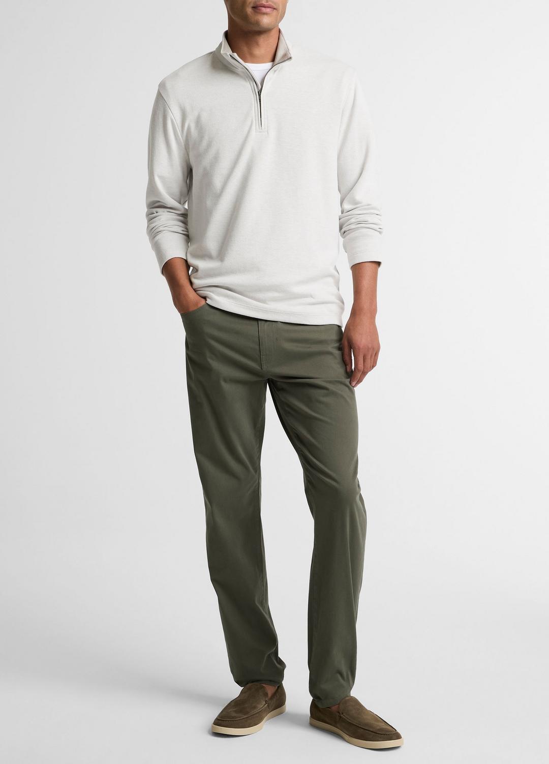 Double-Face Cotton-Blend Quarter-Zip Pullover in Quarter Zip - OFF WHITE/JET | VINCE Men