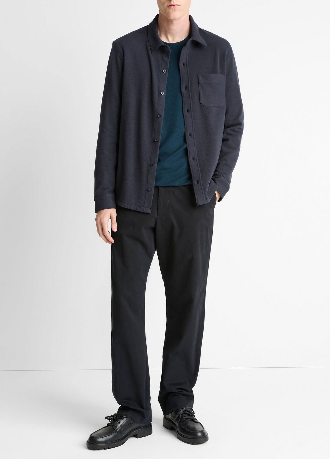 Knit Cotton-Blend Button-Front Shirt in Long Sleeve - COASTAL BLUE | VINCE Men