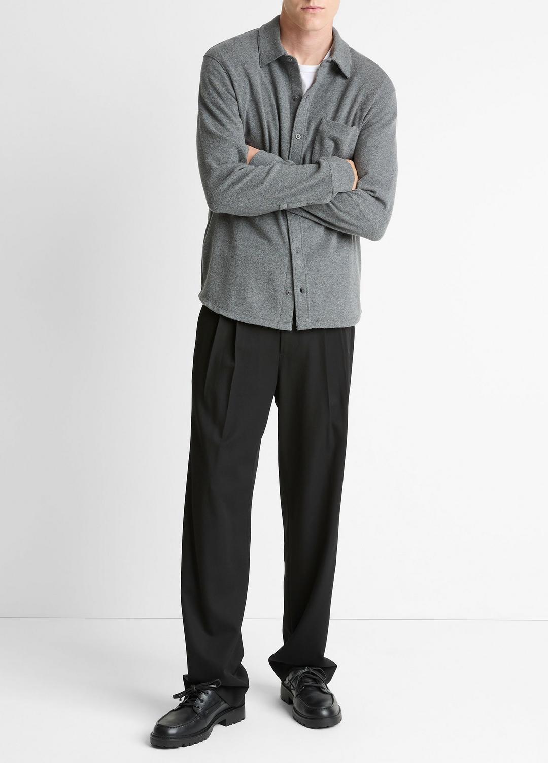 Knit Cotton-Blend Button-Front Shirt in Long Sleeve - MEDIUM HEATHER GREY | VINCE Men