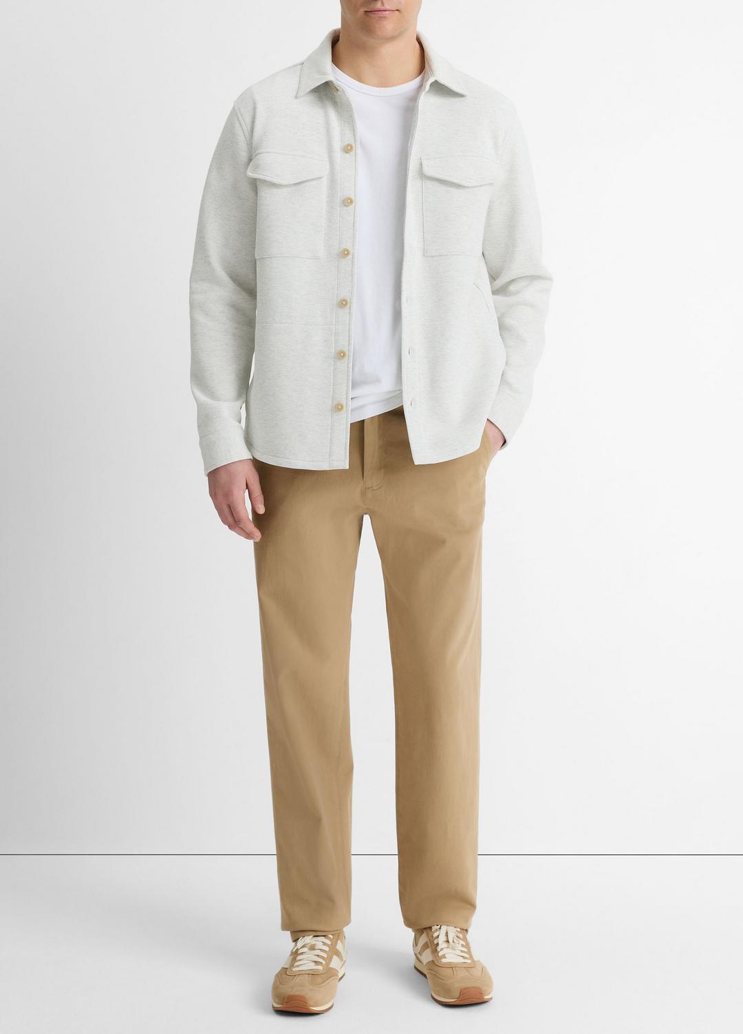 Double-Knit Cotton-Blend Piqué Shirt Jacket in Shirt Jackets - HEATHER WHITE/LIGHT HEATHER GREY | VINCE Men