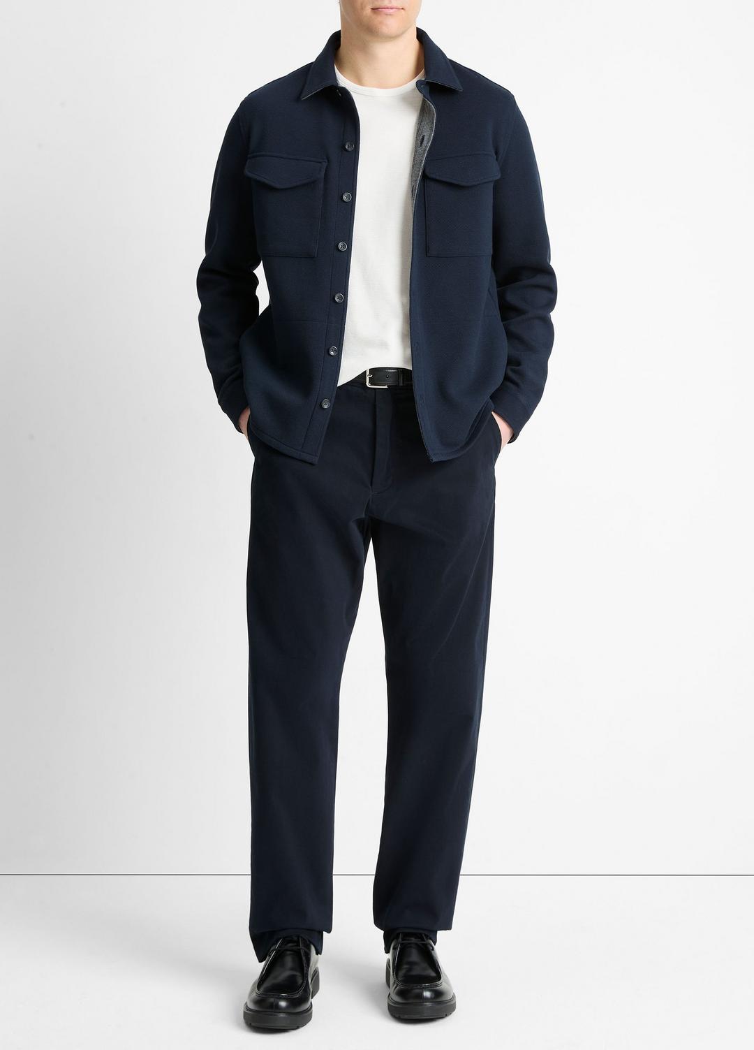Double-Knit Cotton-Blend Piqué Shirt Jacket in Shirt Jackets - COASTAL BLUE/MEDIUM GREY | VINCE Men