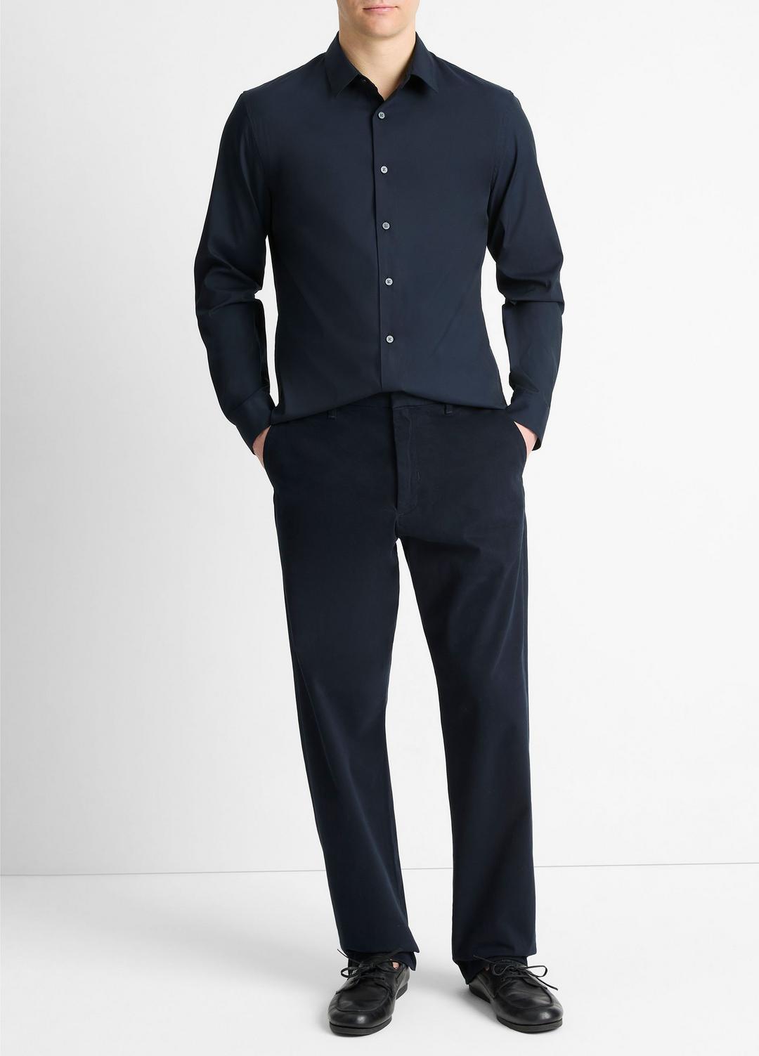 Stretch-Cotton Poplin Shirt in Long Sleeve - COASTAL BLUE | VINCE Men