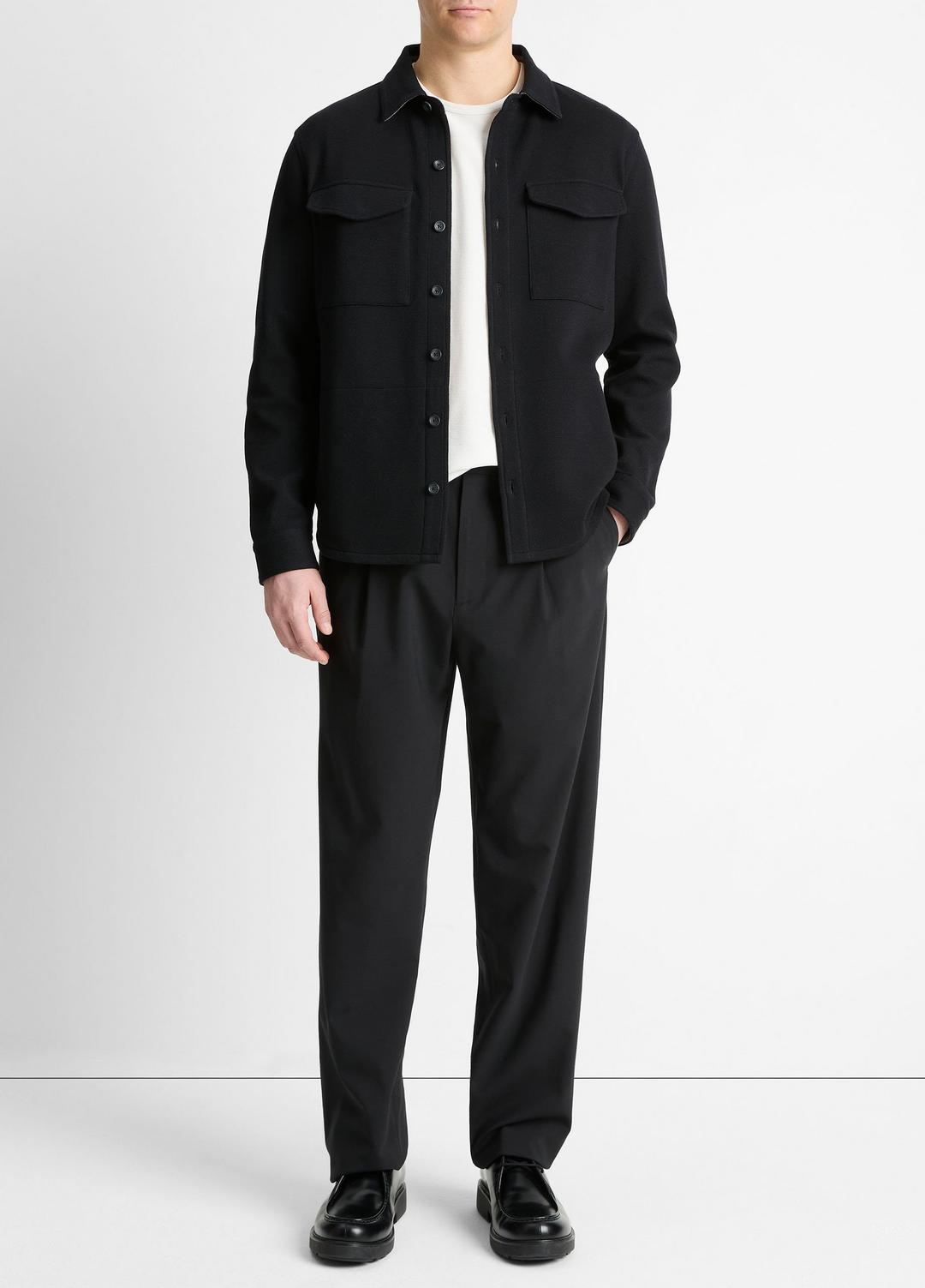 Double-Knit Cotton-Blend Piqué Shirt Jacket in Shirt Jackets - BLACK/MEDIUM HEATHER GREY | VINCE Men