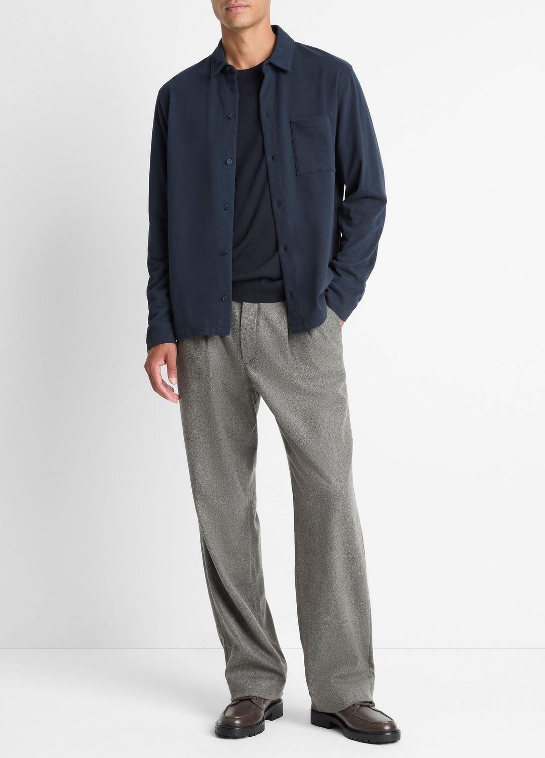Sueded Cotton Jersey Button-Front Shirt in Long Sleeve - COASTAL BLUE | VINCE Men